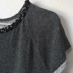 Loft Gray Embellished Neckline Knot Top